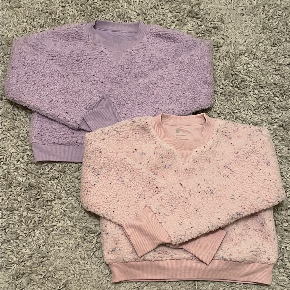 2 All in Motion Girls' Faux Shearling Pullover Sweatshirts, Size S(6/7)